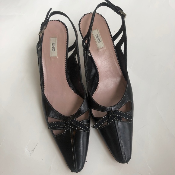 Prada Shoes - Prada Leather Bow Black Heels 37.5